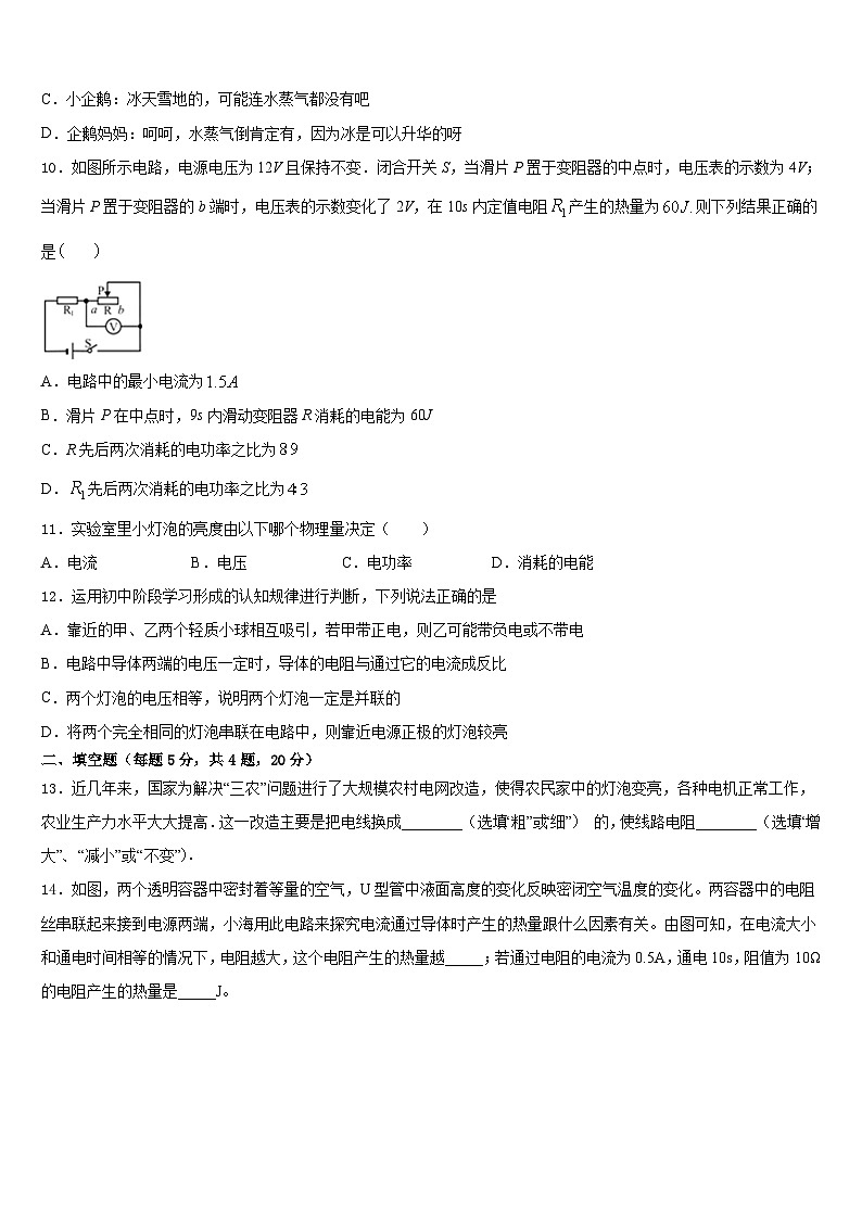 山西农业大学附属学校2023-2024学年九年级物理第一学期期末质量跟踪监视模拟试题含答案第3页
