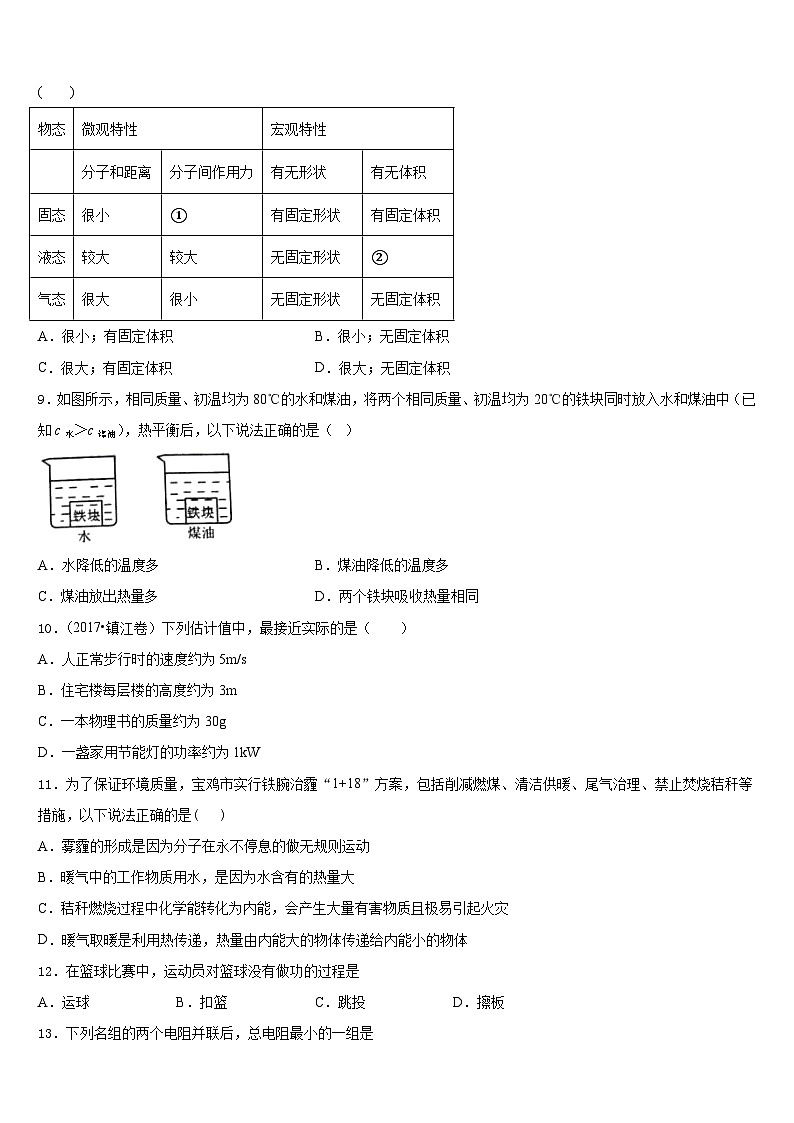 广东省东莞市常平嘉盛实验学校2023-2024学年物理九年级第一学期期末教学质量检测模拟试题含答案第3页