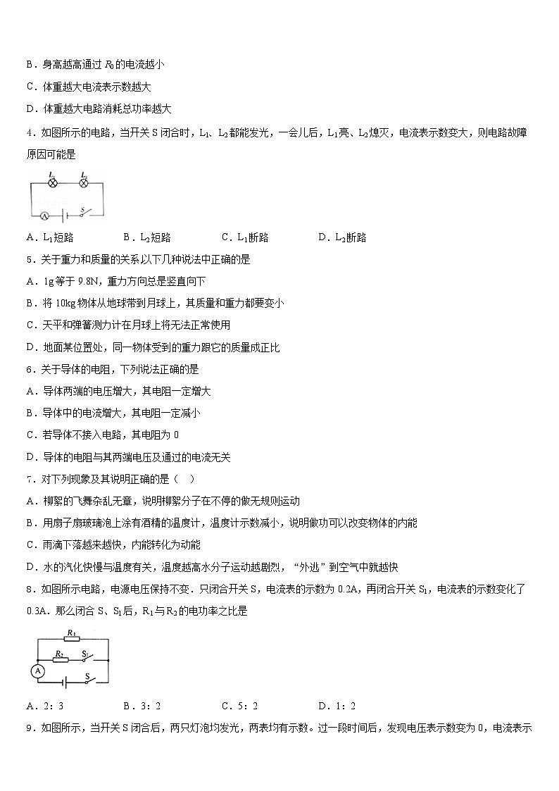 广东省东莞市石碣镇2023-2024学年九年级物理第一学期期末综合测试试题含答案第2页