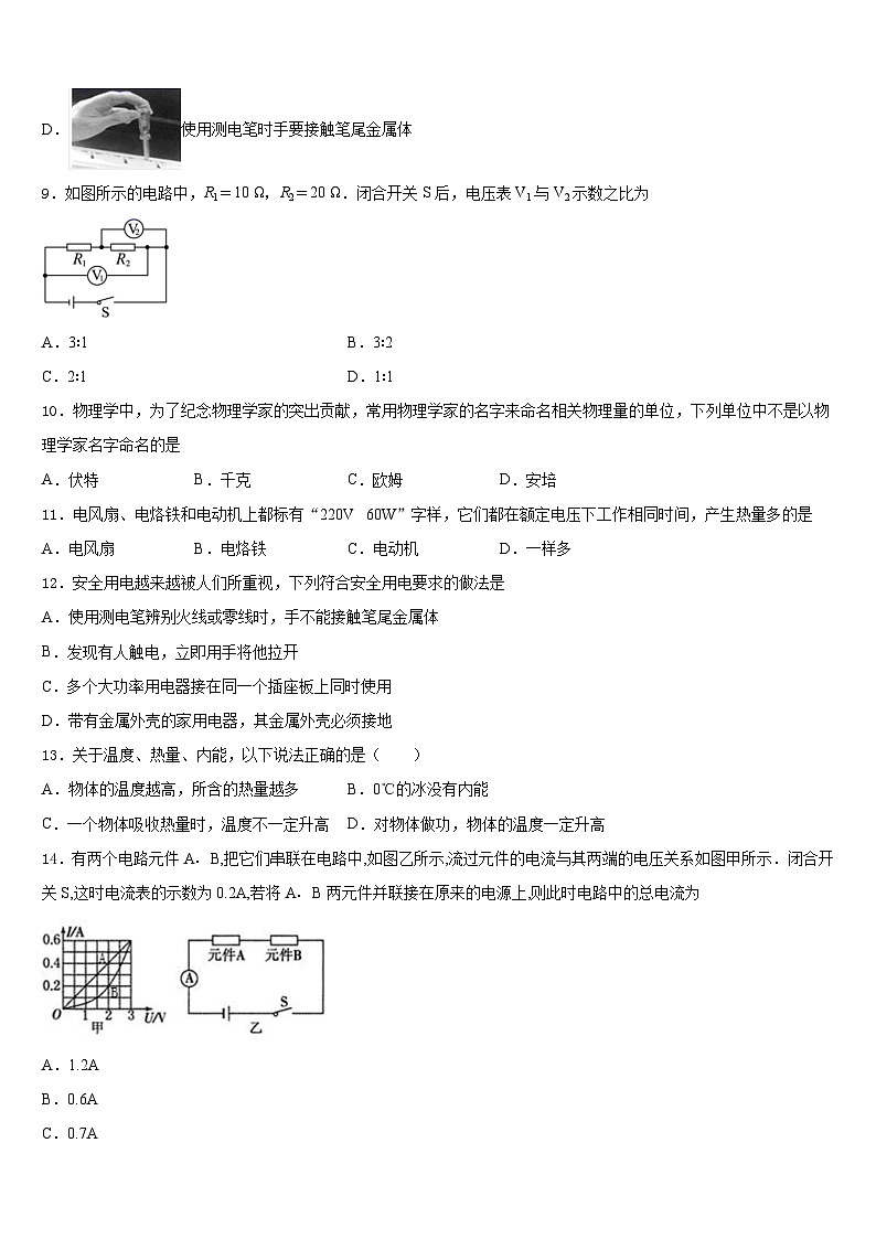 广东省佛山市顺德区龙江镇2023-2024学年九年级物理第一学期期末联考试题含答案第3页