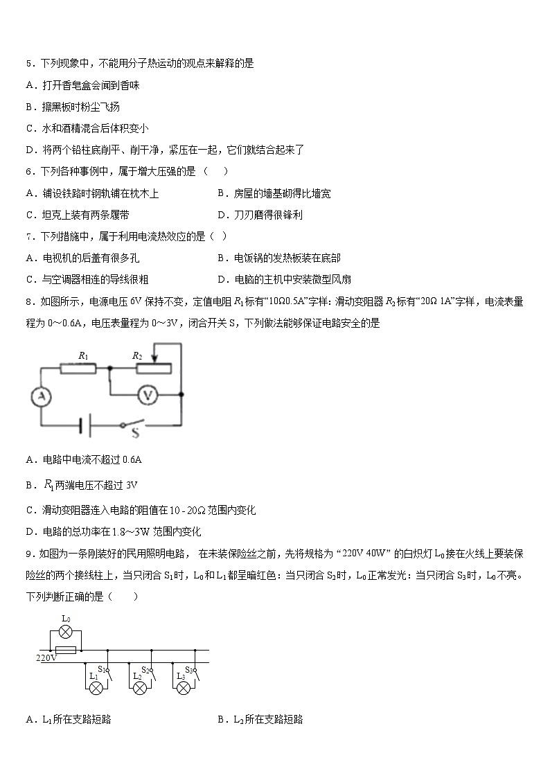 山东省邹平县实验中学2023-2024学年九年级物理第一学期期末学业水平测试试题含答案02