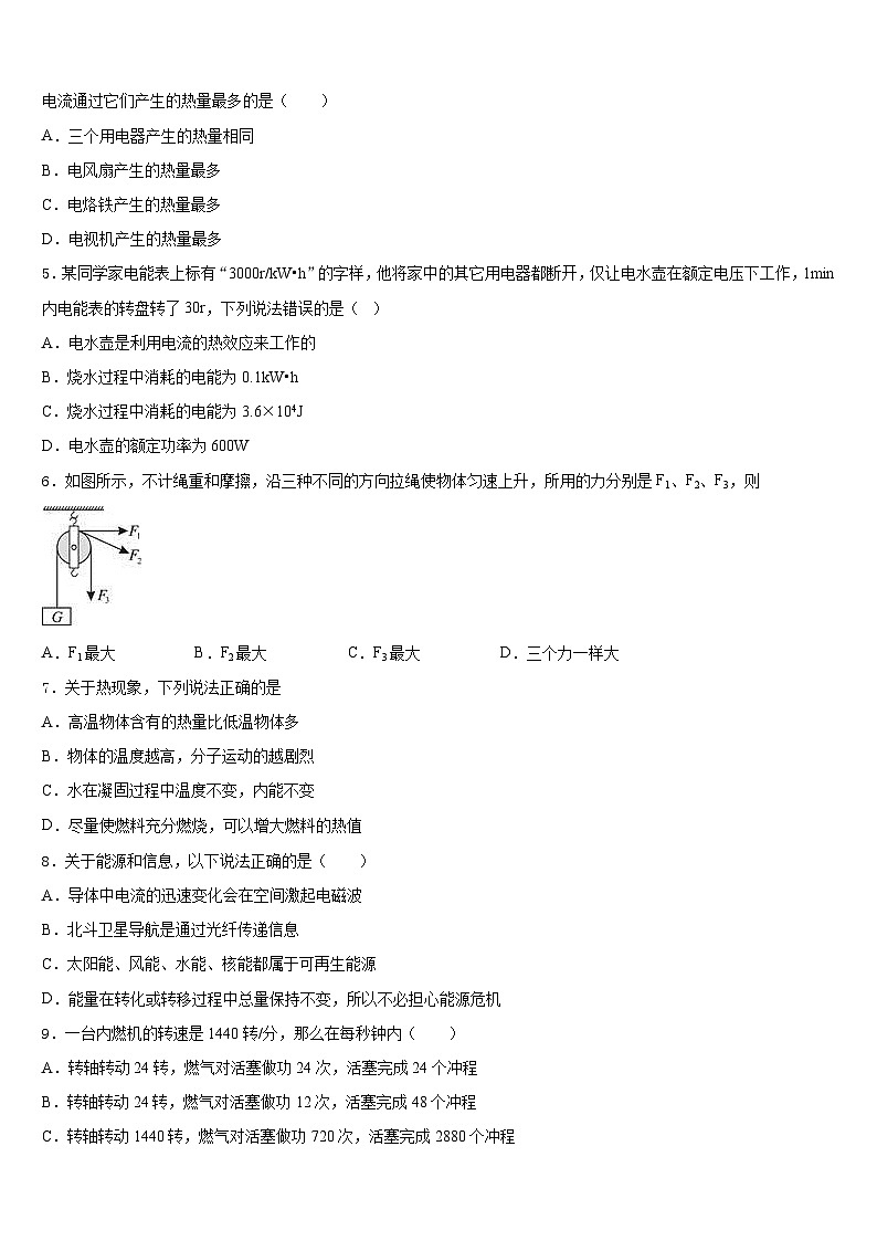 广东省揭阳普宁市2023-2024学年物理九上期末质量跟踪监视模拟试题含答案第2页