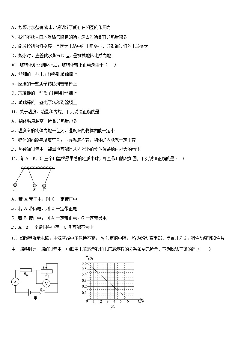 广东省深圳市百合外国语学校2023-2024学年九年级物理第一学期期末学业质量监测模拟试题含答案03