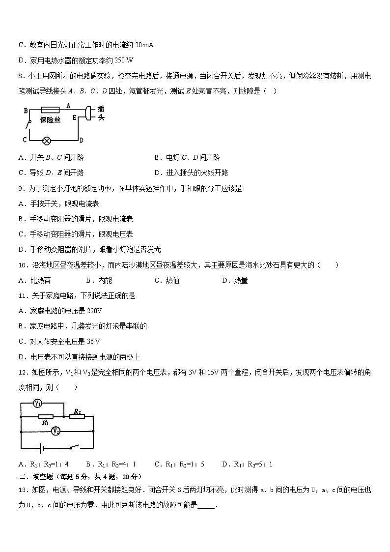 广东省湛江市徐闻县2023-2024学年物理九年级第一学期期末学业质量监测试题含答案03
