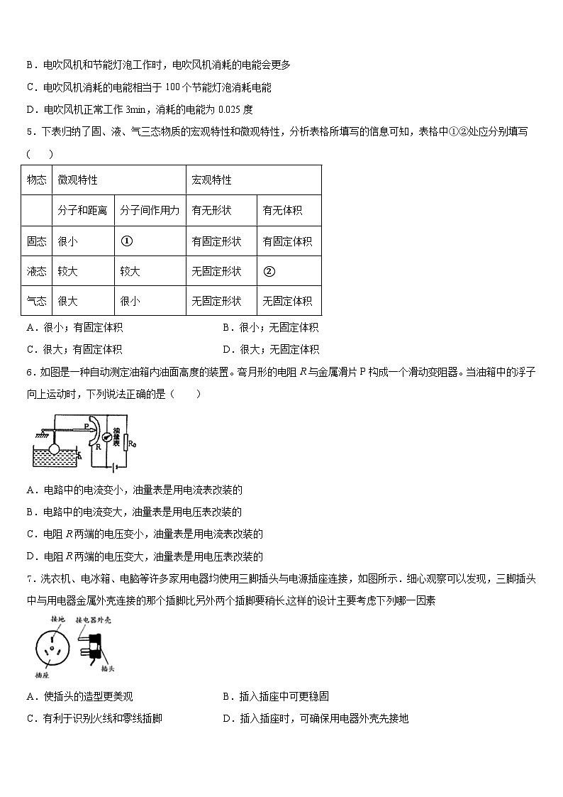 广东省茂名市十校联考2023-2024学年九年级物理第一学期期末学业质量监测试题含答案02