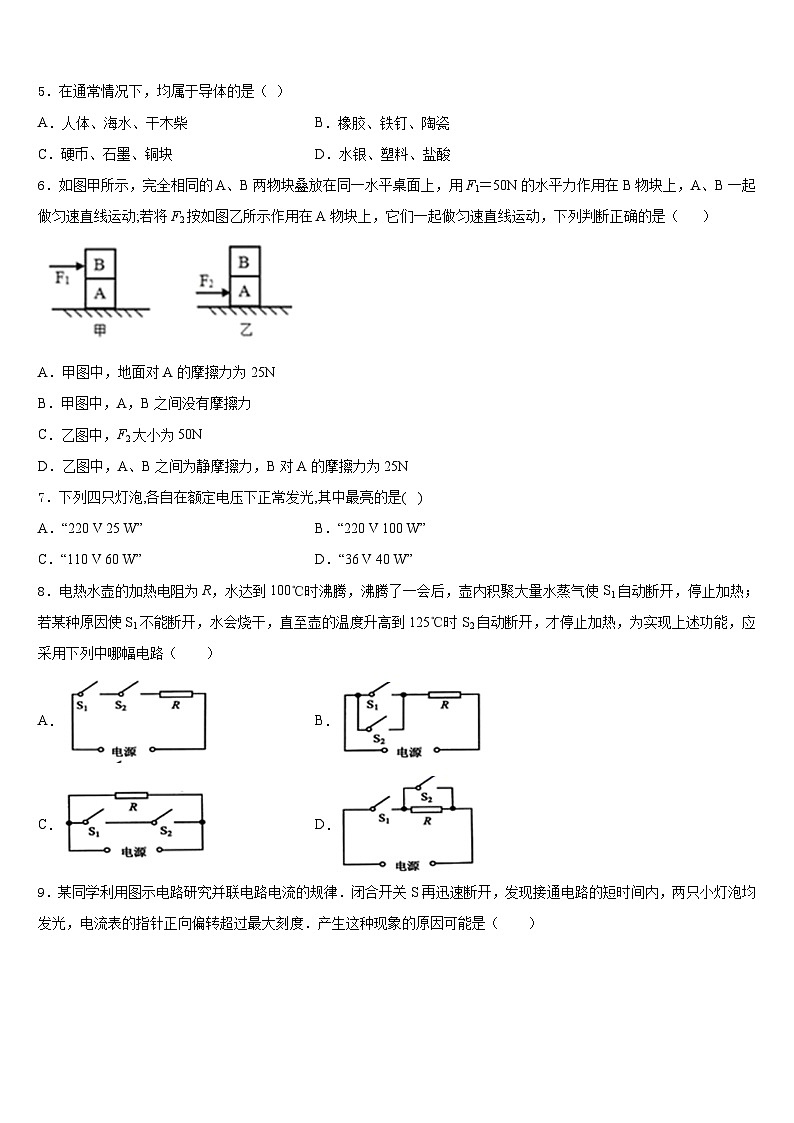 广东省阳江市阳春八甲中学2023-2024学年物理九上期末监测模拟试题含答案第2页