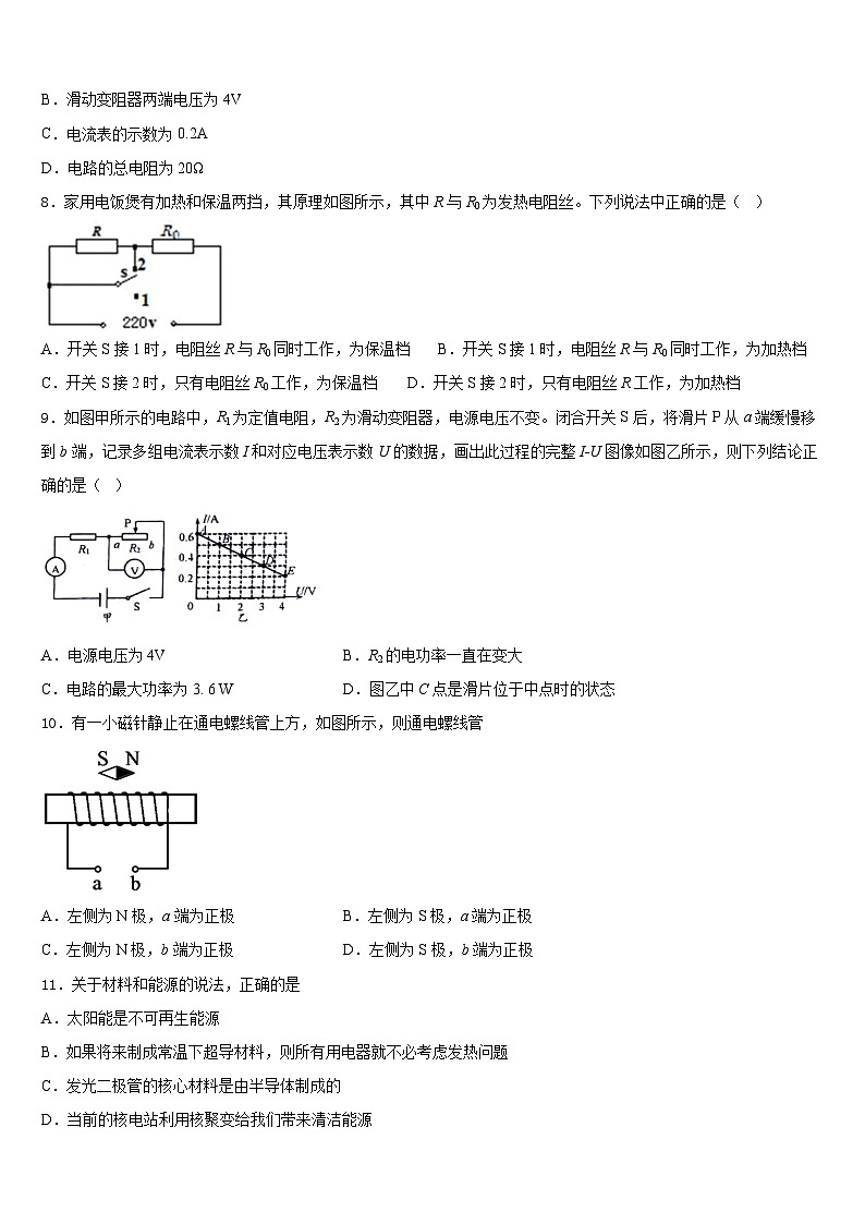 广州市番禹区2023-2024学年物理九年级第一学期期末综合测试模拟试题含答案第3页