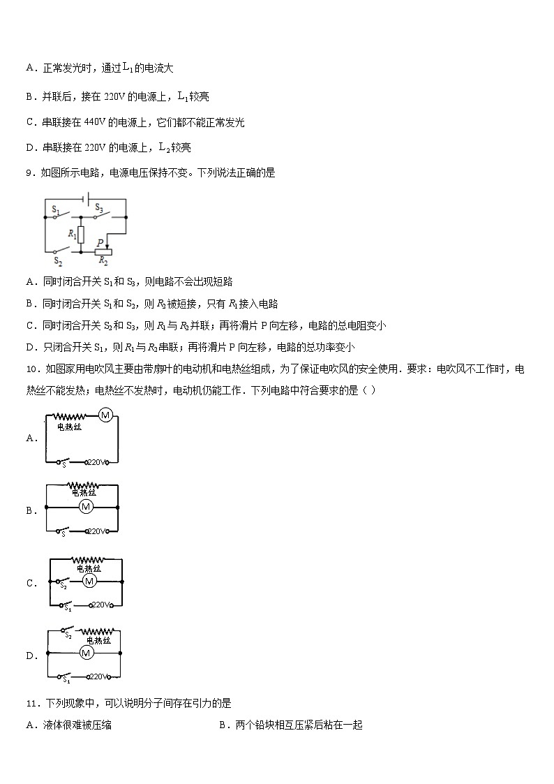 广西壮族自治区北海市合浦县2023-2024学年物理九年级第一学期期末调研试题含答案03
