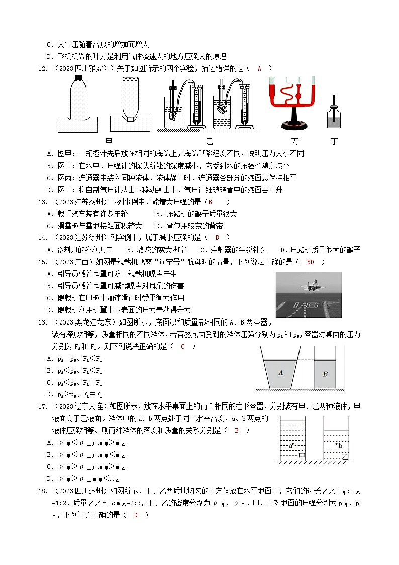 2024年物理中考专题复习9——压强（教师版）第3页