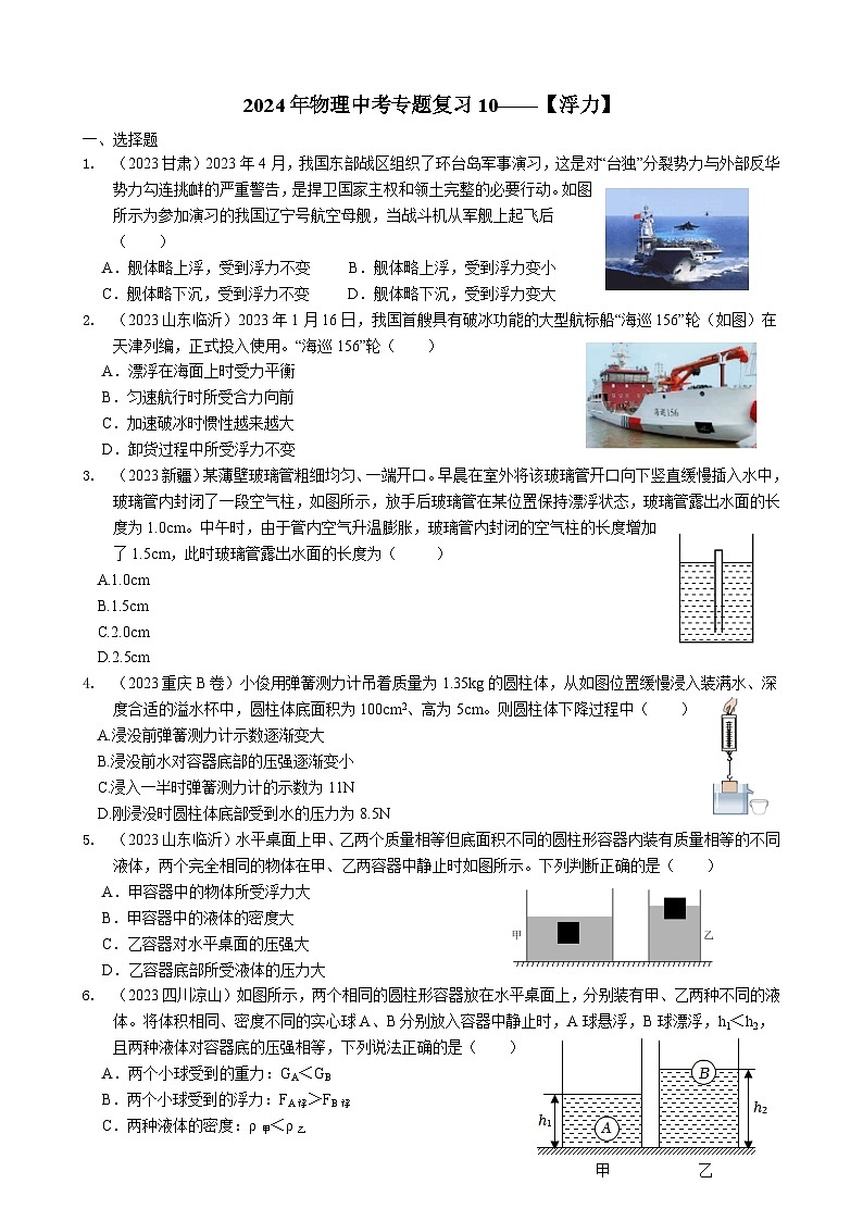 2024年物理中考专题复习10——浮力01