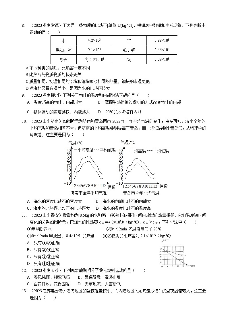 2024年物理中考专题复习13——内能02
