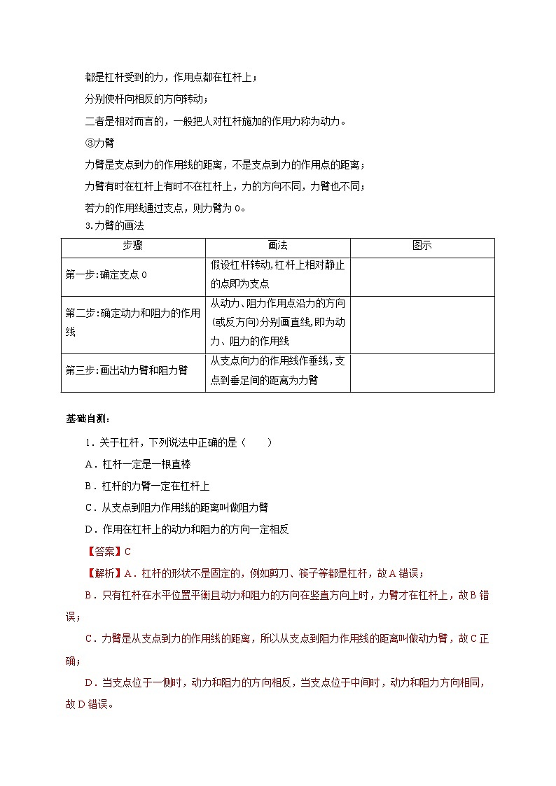 【讲义】人教版 初中物理 八年级下册 第1节  杠杆（双基过关+考点突破）02