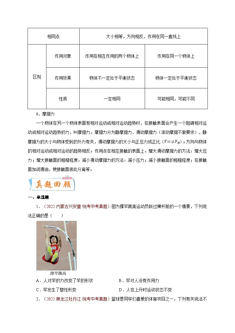 专题09   力、运动和力  备战中考物理重难点题型专题突破02