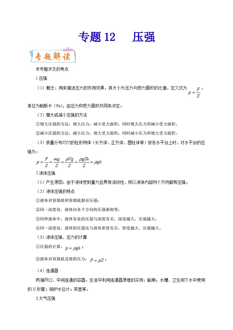 专题12   压强  备战中考物理重难点题型专题突破（解析版）第1页