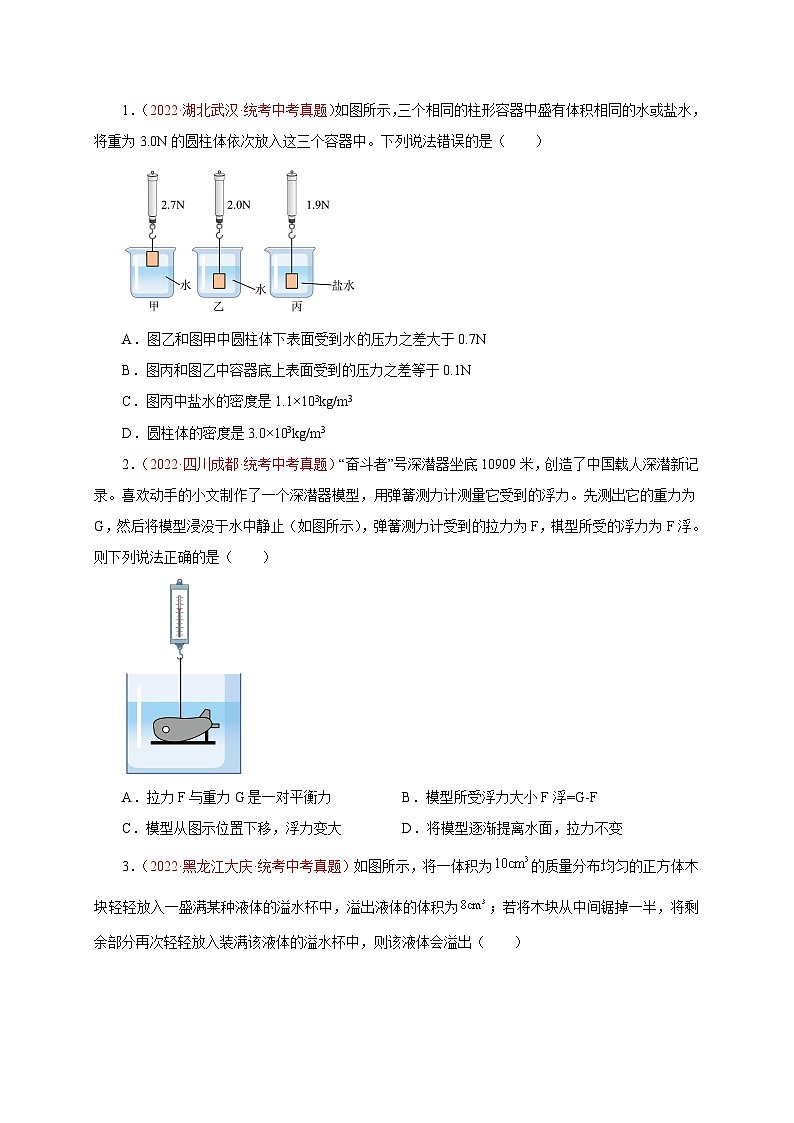 专题14   浮力-备战中考物理重难点题型专题突破02