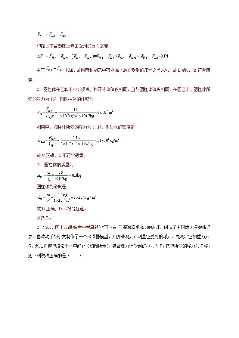 专题14   浮力-备战中考物理重难点题型专题突破03