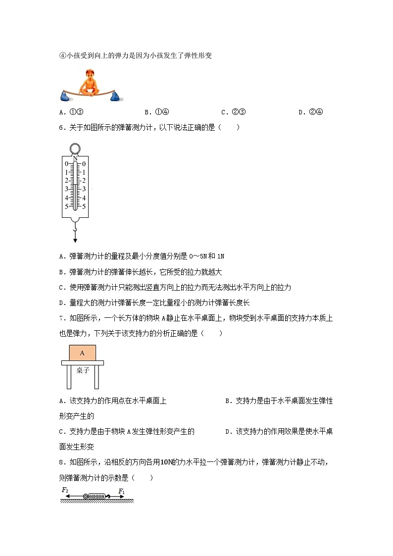 2023-2024学年人教版物理八年级下册7.2+弹力+同步练习（含答案）02