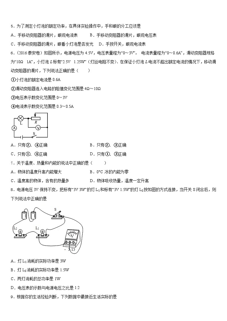 江苏省东台市实验中学教育集团2023-2024学年物理九年级第一学期期末教学质量检测模拟试题含答案02