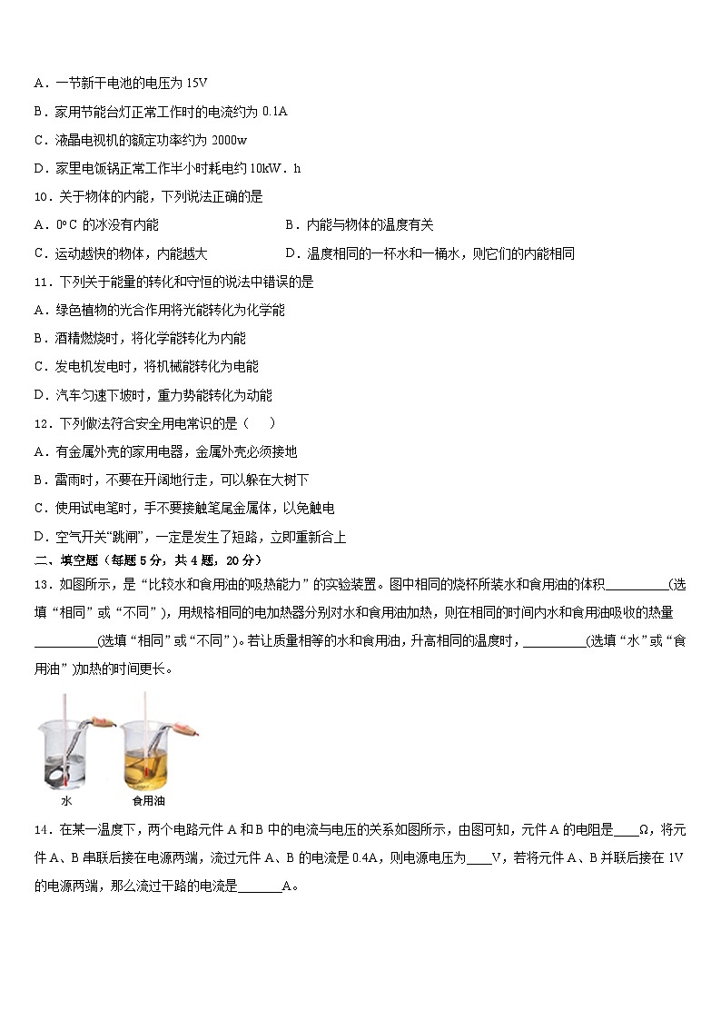 江苏省东台市实验中学教育集团2023-2024学年物理九年级第一学期期末教学质量检测模拟试题含答案03