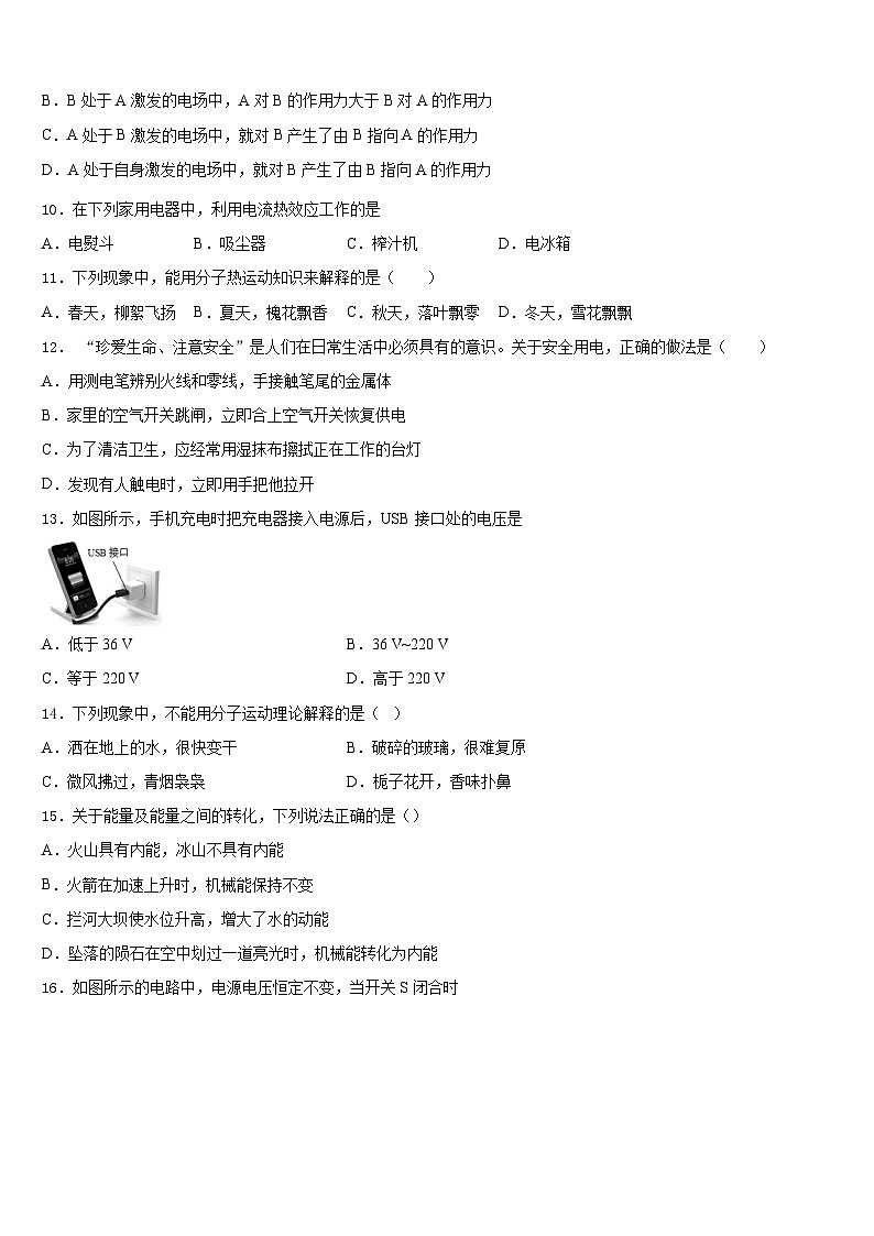 江苏省南京五十中学2023-2024学年九上物理期末学业质量监测模拟试题含答案第3页