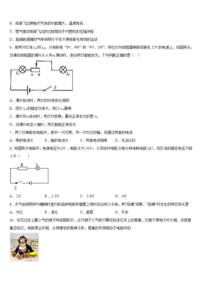 江苏省南京市十三中2023-2024学年物理九年级第一学期期末达标检测试题含答案第3页