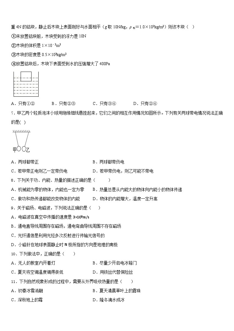 曲靖市沾益区大坡乡2023-2024学年物理九年级第一学期期末质量跟踪监视试题含答案02