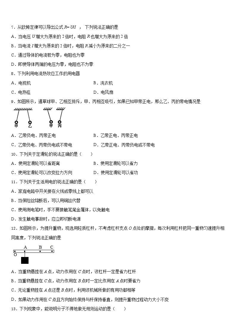 江苏省姜堰区2023-2024学年物理九年级第一学期期末统考试题含答案03