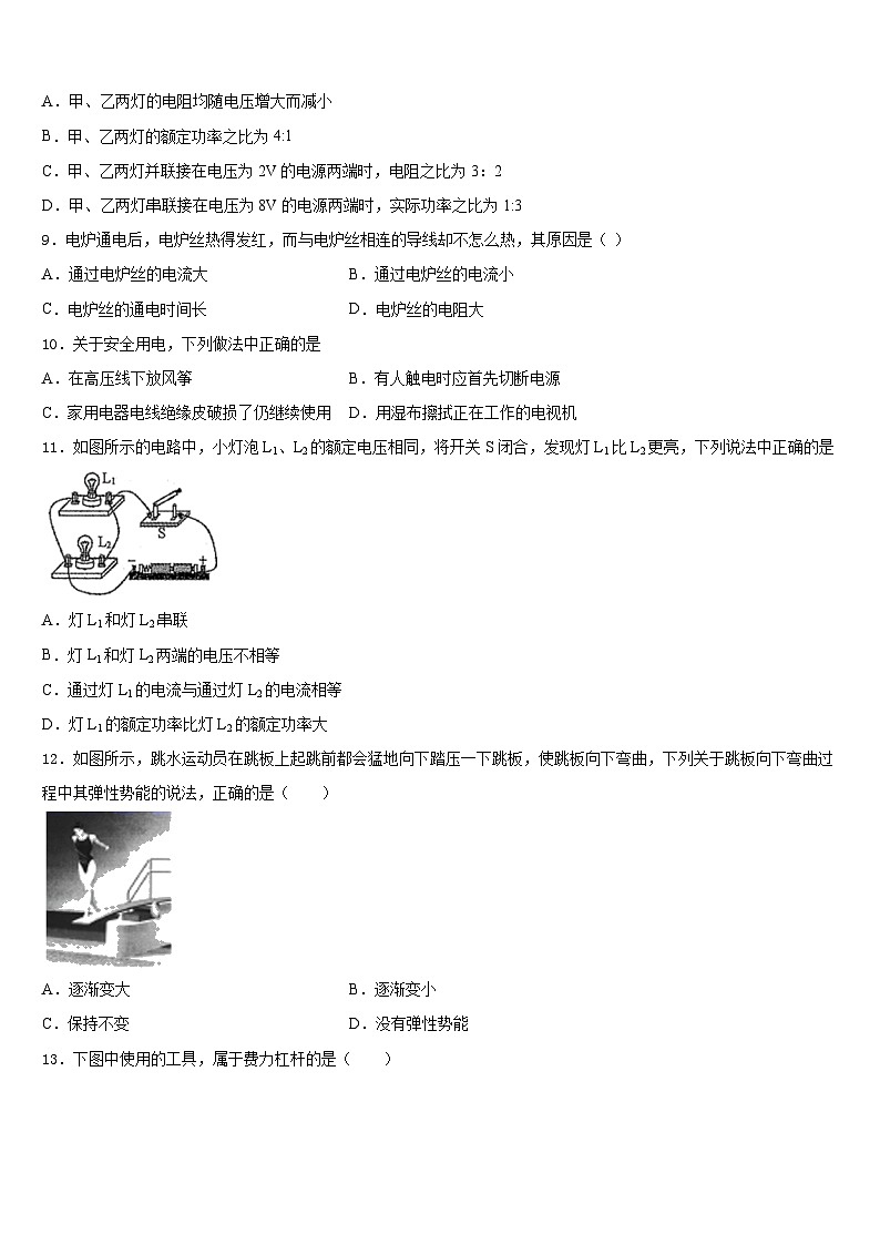 江苏省南通市部分学校2023-2024学年九年级物理第一学期期末统考模拟试题含答案第3页