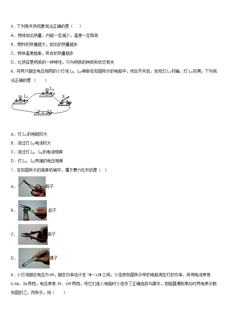 江苏省如皋市常青初级中学2023-2024学年物理九年级第一学期期末经典试题含答案02