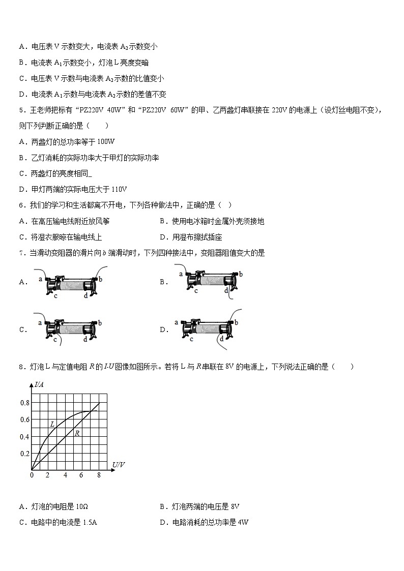江苏省姜堰市张甸初级中学2023-2024学年物理九年级第一学期期末教学质量检测试题含答案第2页