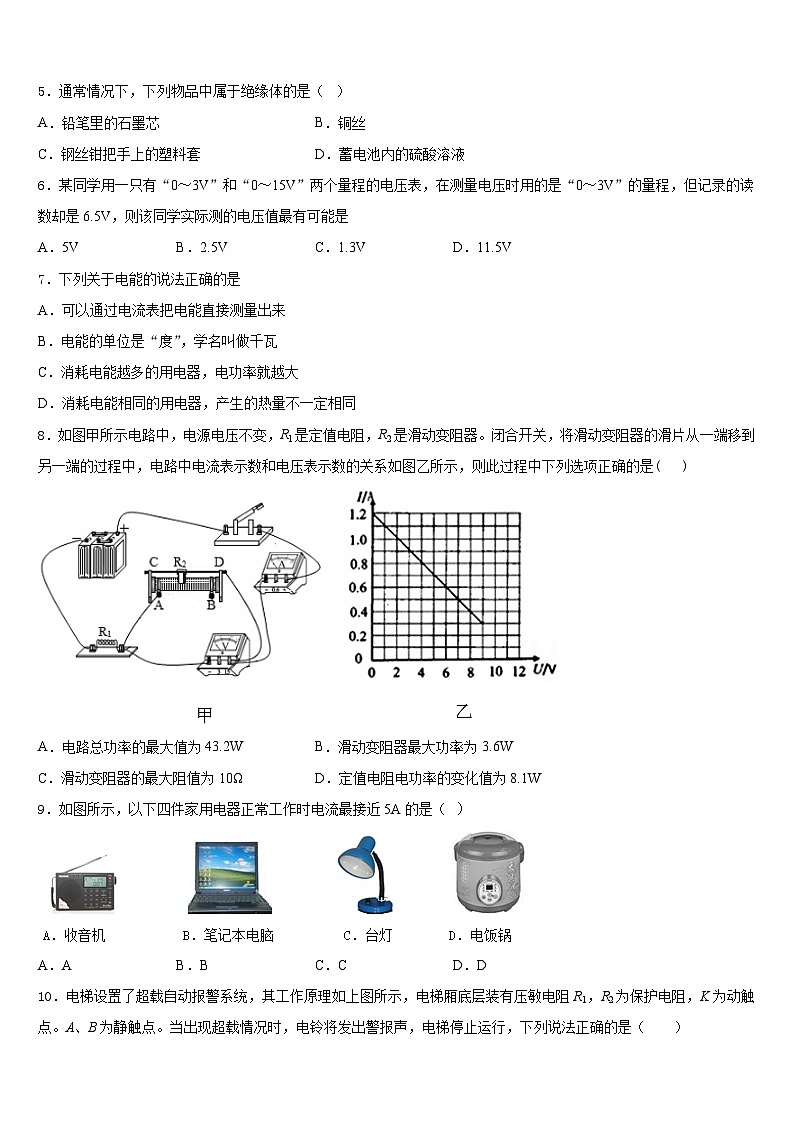 江苏省射阳县2023-2024学年九年级物理第一学期期末综合测试模拟试题含答案第2页