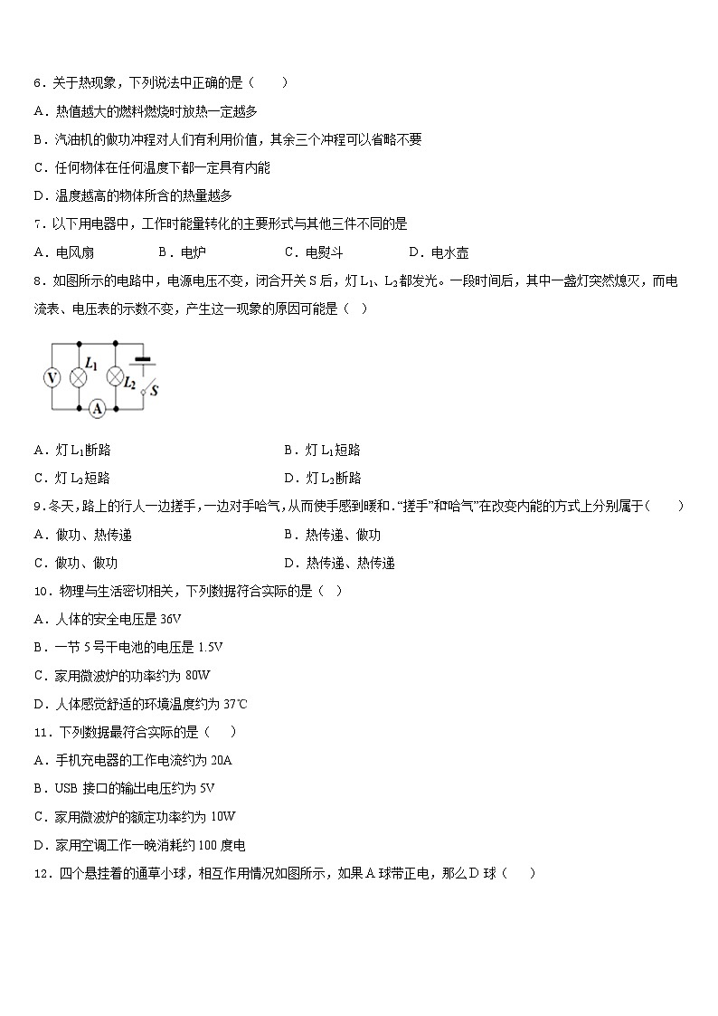 江苏省宿迁市沭阳县2023-2024学年九年级物理第一学期期末经典试题含答案02