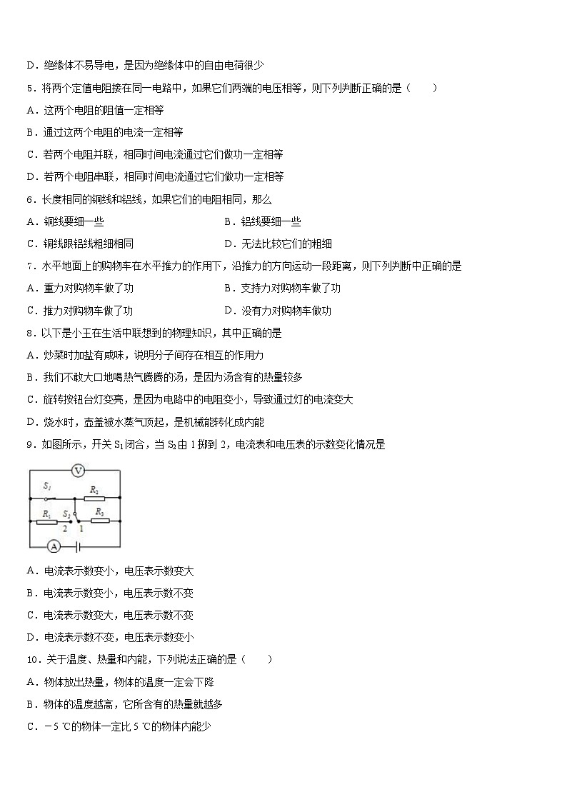 江苏省徐州市邳州市八路中学2023-2024学年九上物理期末统考试题含答案02