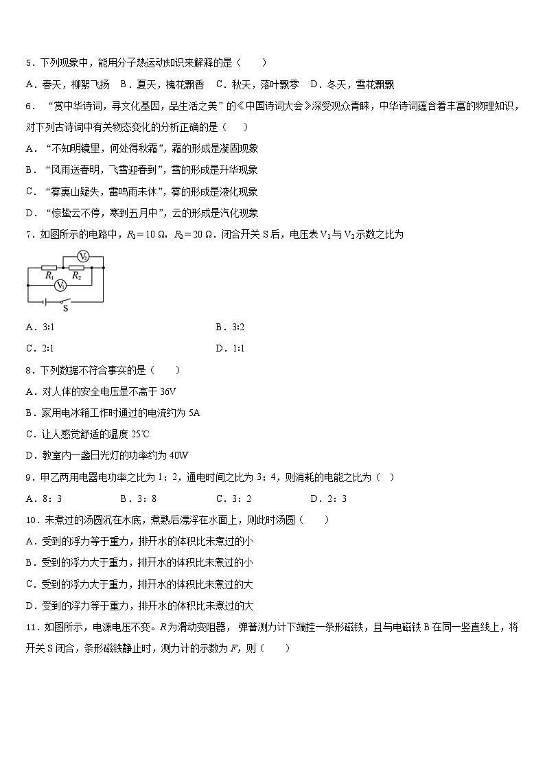 江苏省徐州市西苑中学2023-2024学年物理九上期末考试模拟试题含答案02