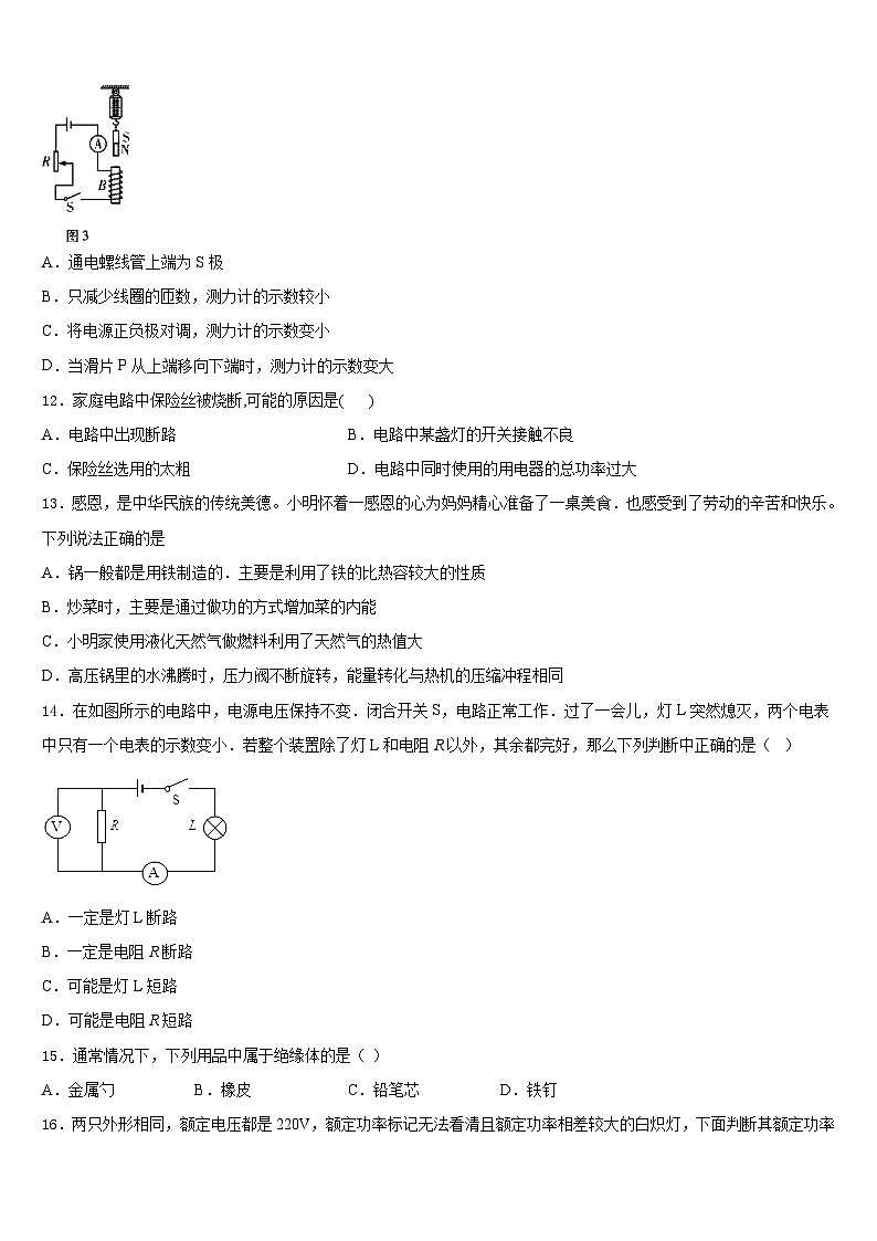 江苏省徐州市西苑中学2023-2024学年物理九上期末考试模拟试题含答案03