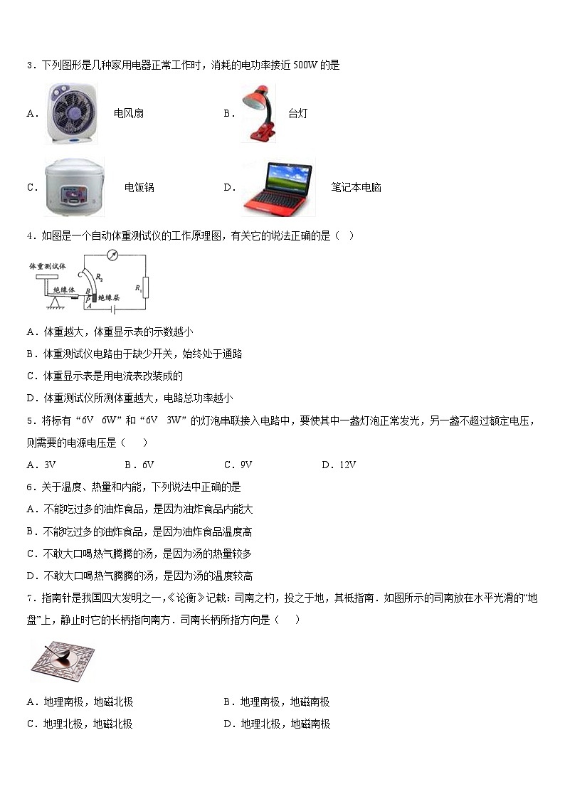 江苏省扬州市仪征市、高邮市2023-2024学年物理九年级第一学期期末调研模拟试题含答案第2页