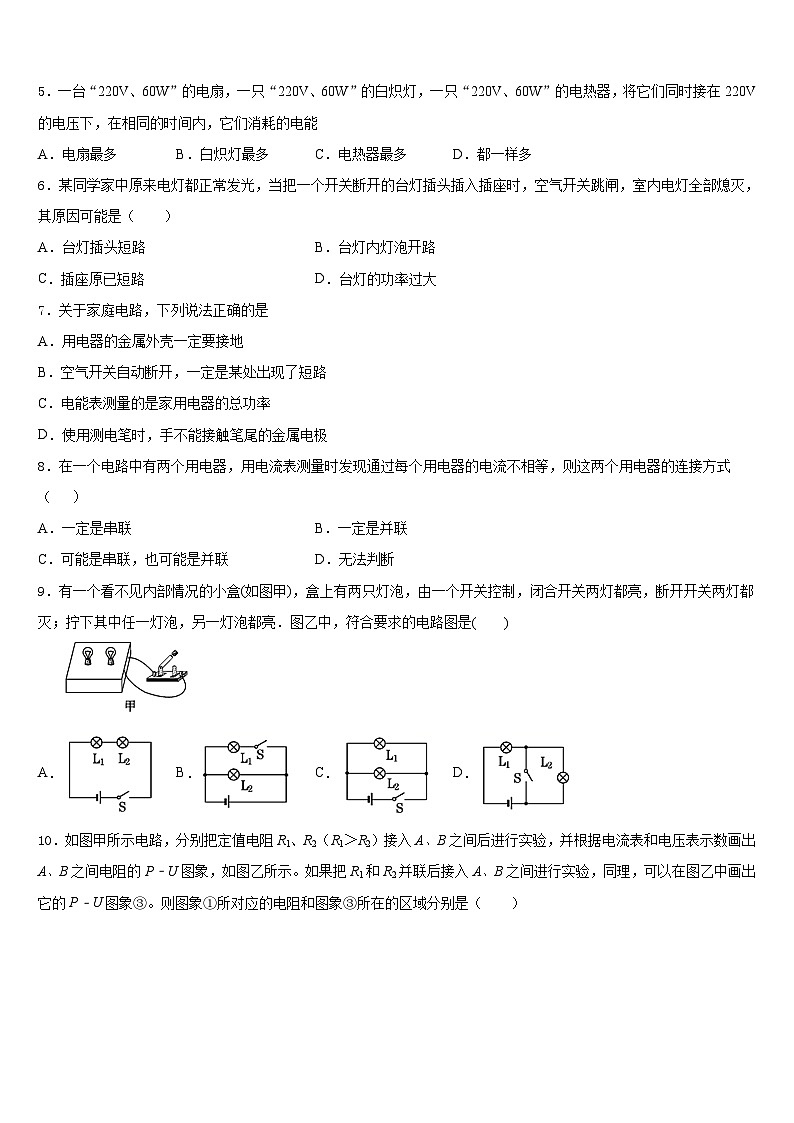 江苏省扬州市田家炳中学2023-2024学年物理九年级第一学期期末预测试题含答案02