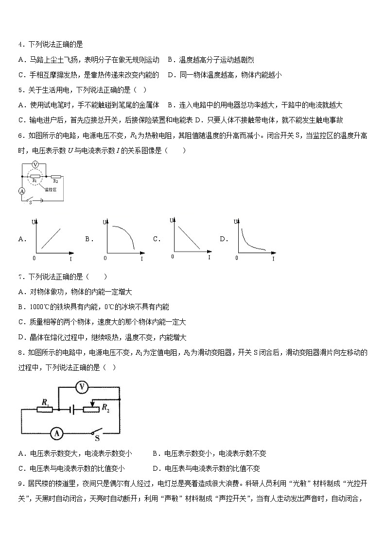 江苏省汇文实中学2023-2024学年九年级物理第一学期期末调研模拟试题含答案02