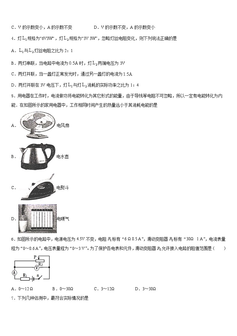 江苏省扬州市枣林湾学校2023-2024学年物理九年级第一学期期末学业水平测试模拟试题含答案02
