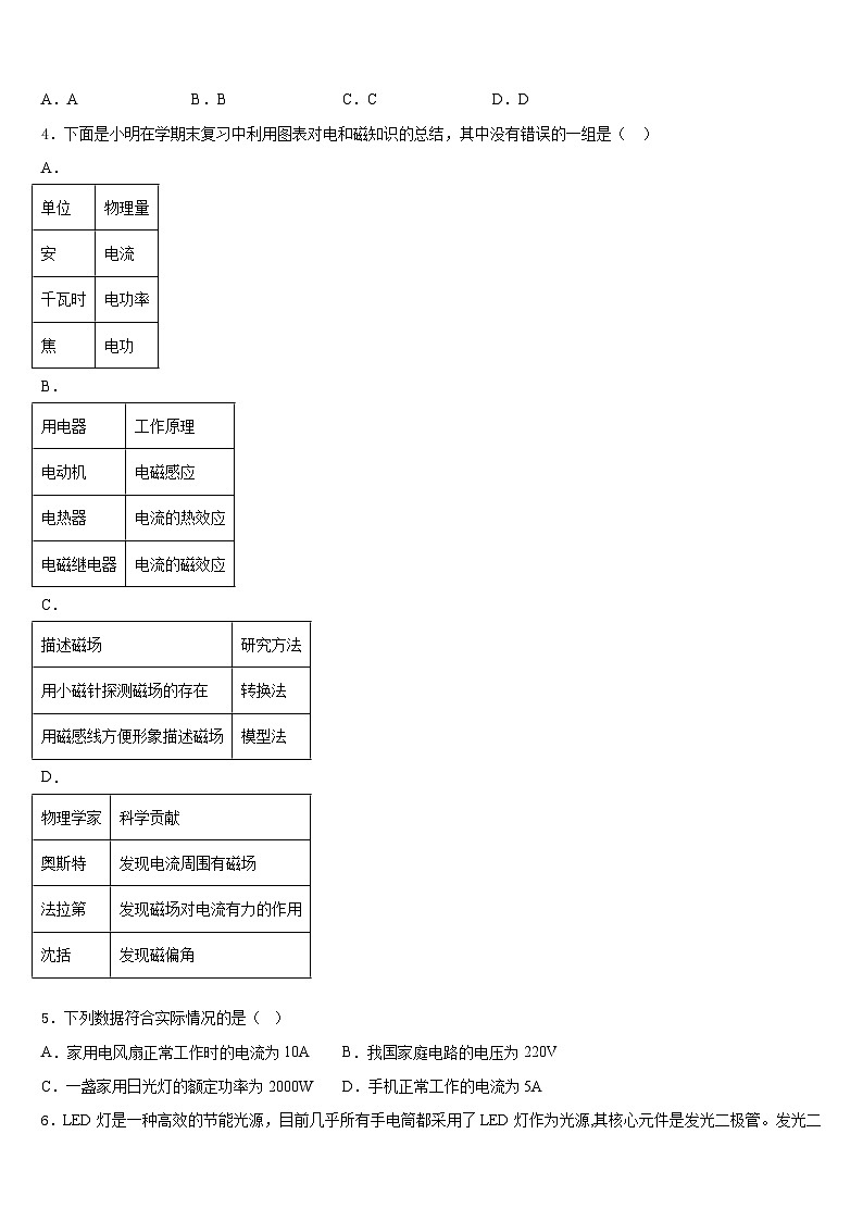 河北省2023-2024学年物理九上期末复习检测模拟试题含答案第2页