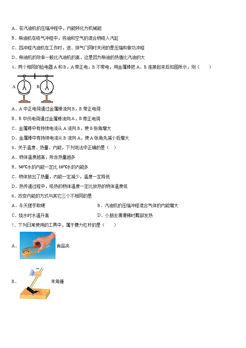 河北省廊坊市广阳区2023-2024学年九年级物理第一学期期末统考试题含答案第2页