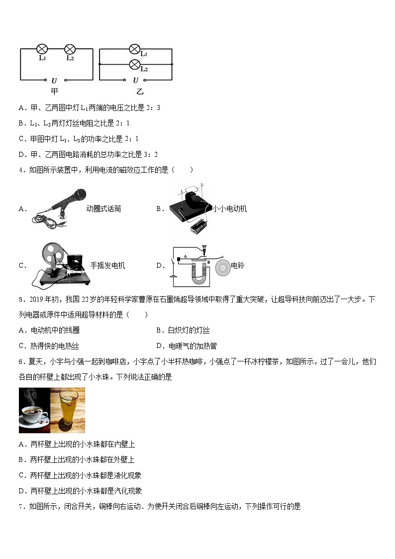 河北省南宫市奋飞中学2023-2024学年物理九上期末监测模拟试题含答案02