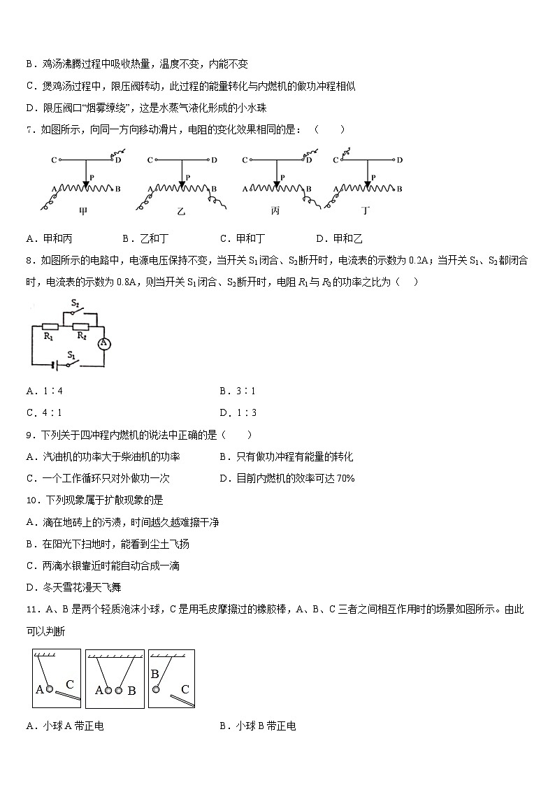 河北省鸡泽县2023-2024学年物理九年级第一学期期末质量跟踪监视试题含答案02