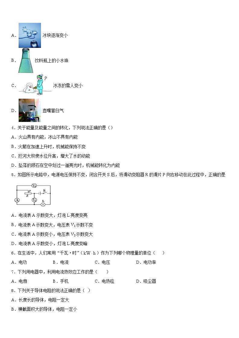 河北省石家庄市第九中学2023-2024学年九上物理期末监测模拟试题含答案第2页
