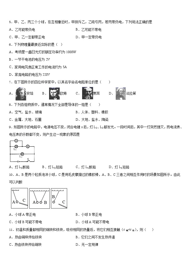 河北省石家庄市辛集市2023-2024学年物理九上期末复习检测模拟试题含答案02