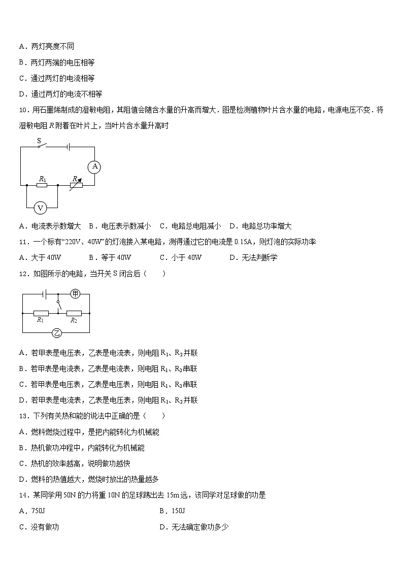河南省南阳市卧龙区2023-2024学年物理九年级第一学期期末联考模拟试题含答案第3页