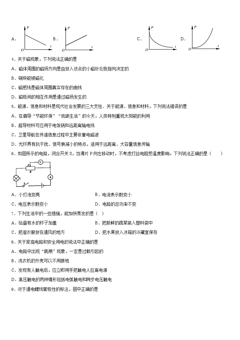 河南省洛阳李村一中学2023-2024学年九年级物理第一学期期末综合测试试题含答案02