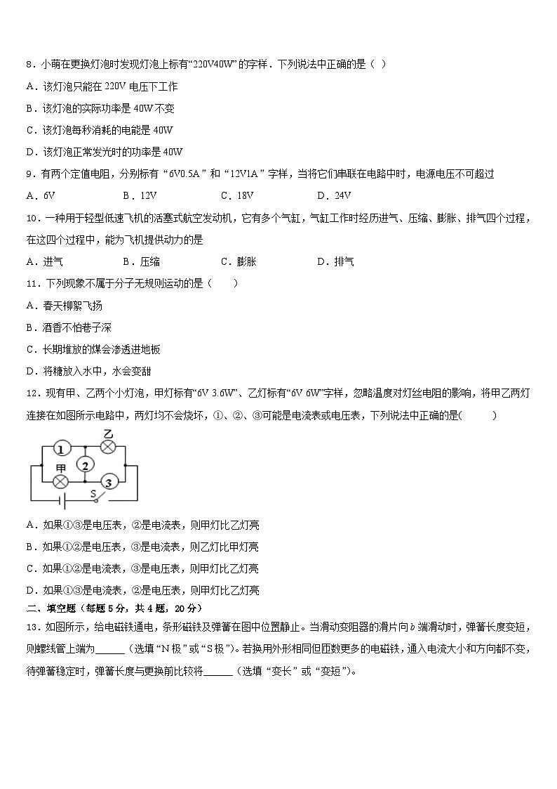 河南省漯河市2023-2024学年物理九年级第一学期期末检测试题含答案第3页