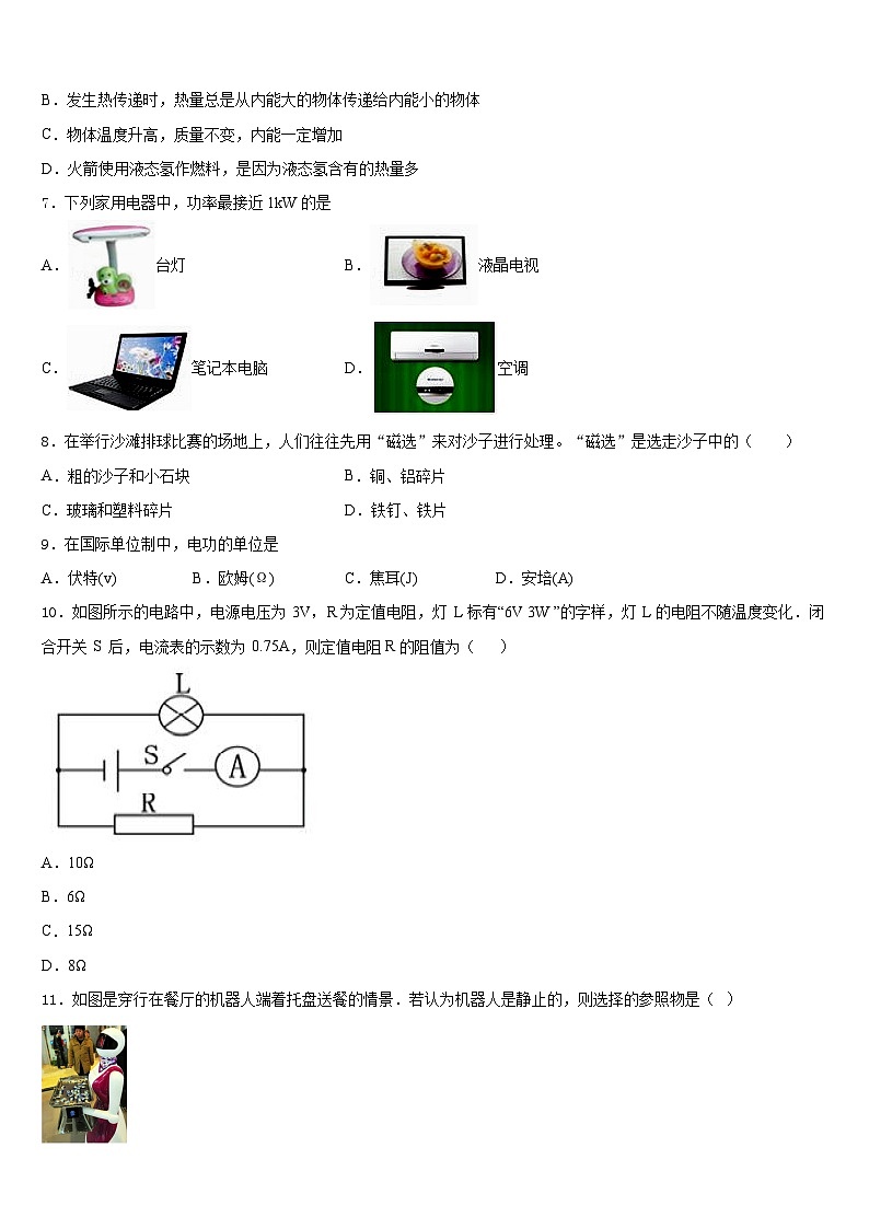 河北省廊坊市文安县2023-2024学年物理九年级第一学期期末学业水平测试模拟试题含答案第2页