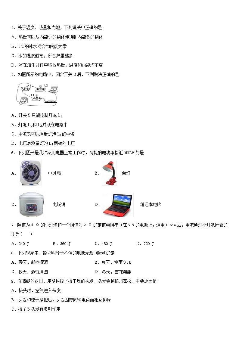 河南省周口市第十八初级中学2023-2024学年物理九年级第一学期期末检测模拟试题含答案第2页